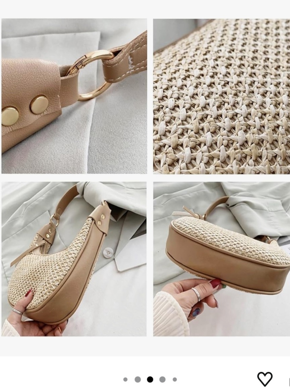 Straw Beach Shoulder Bags for Women Cute Small Crescent Tote Mini Clutch Purse - Picture 5 of 7